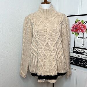 Oriana Cream & Black Wool Blend Knit Sweater Size S